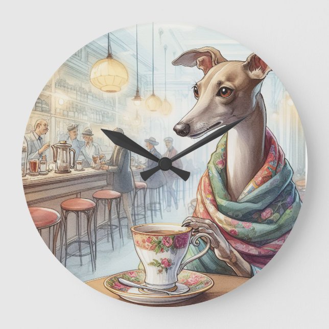 Greyhounds Tea Time Wall Clock Große Wanduhr (Vorderseite)