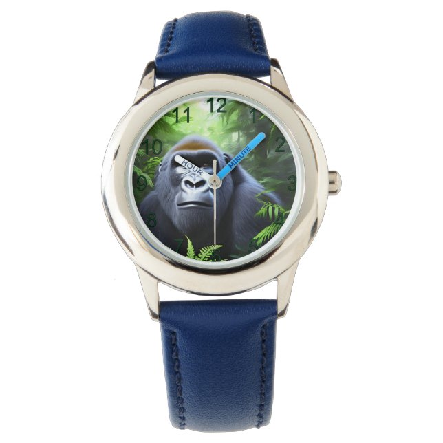 Greyson, der männliche Gorilla, Kinder gucken Armbanduhr (Vorderseite)