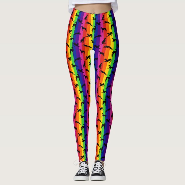 Greyt Greyhound Silhouetten auf Rainbow Leggings (Vorderseite)