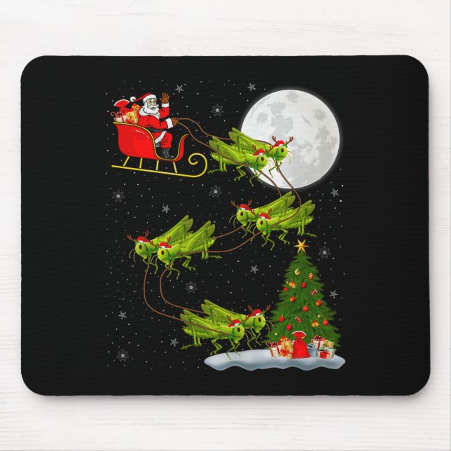 Grhopper Santa Sleigh Flying Funny Magical Christm Mousepad (Vorne)