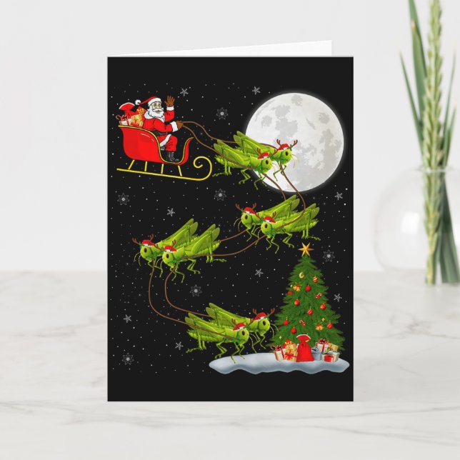 Grhopper Weihnachtsmann Schlitten Fliegender Lusti Karte (Vorderseite)