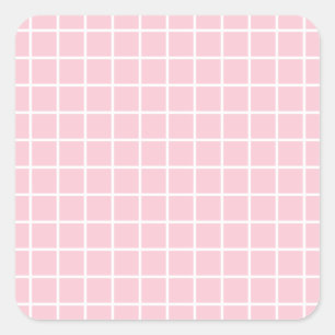 Grid Baby Pink und White Minimalistisch Karo Quadratischer Aufkleber
