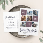 Grid Collage | FOTO SAVE THE DATE Ankündigungspostkarte<br><div class="desc">Mit diesen schicken, Save the Date Postkarten in sattem Moody Pflaume und Mitternachtsblau kündigen Sie Ihre nächsten Nuptials an. Sechs Ihrer beliebten quadratischen Fotos und Ihr Hochzeitstermin finden Sie in einem gegrillten Layout. "Save the Date" erscheint unterhalb einer neuen, lässigen Pinselmarkierungstyp. Personalisieren Sie Ihren Namen und Ihre Hochzeitslocation in Mitternacht...</div>