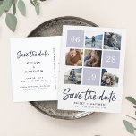 Grid Collage | FOTO SAVE THE DATE Ankündigungspostkarte<br><div class="desc">Mit diesen schicken, Save the Date Postkarten, die sechs Ihrer beliebten quadratischen Fotos und Ihr Hochzeitsdatum in einem gegrillten Layout präsentieren, verkünden Sie Ihre nächsten Nuptials. "Save the Date" erscheint unterhalb einer neuen, lässigen Pinselmarkierungstyp. Personalisieren Sie mit Ihren Namen und Hochzeitsort in reichen Mitternachtsblau, und fügen Sie zusätzliche Details auf...</div>