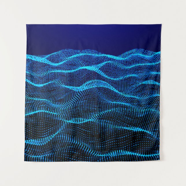 Grid dots Abstract landscape background. Cyberspac Wandteppich (Vorderseite)