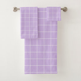 Grid Lilac und White Badhandtuch Set