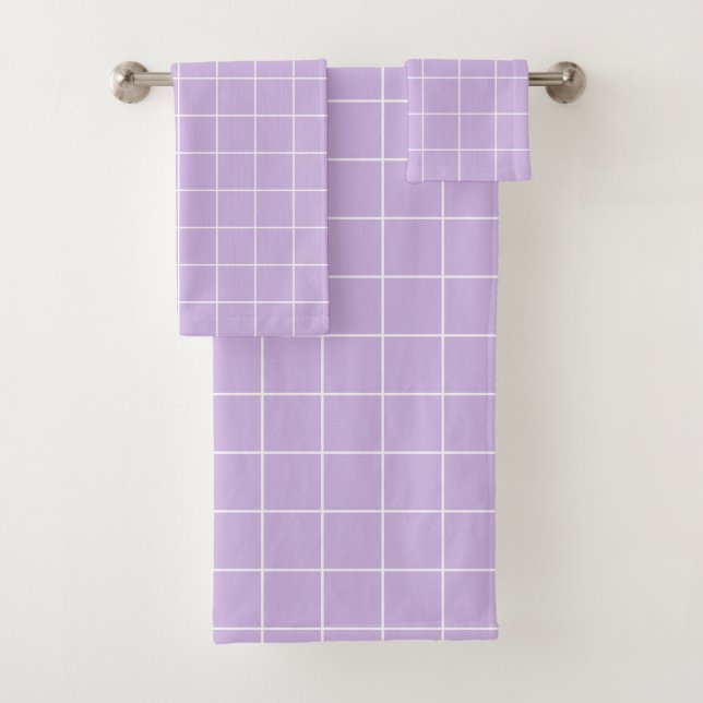 Grid Lilac und White Badhandtuch Set (Insitu)