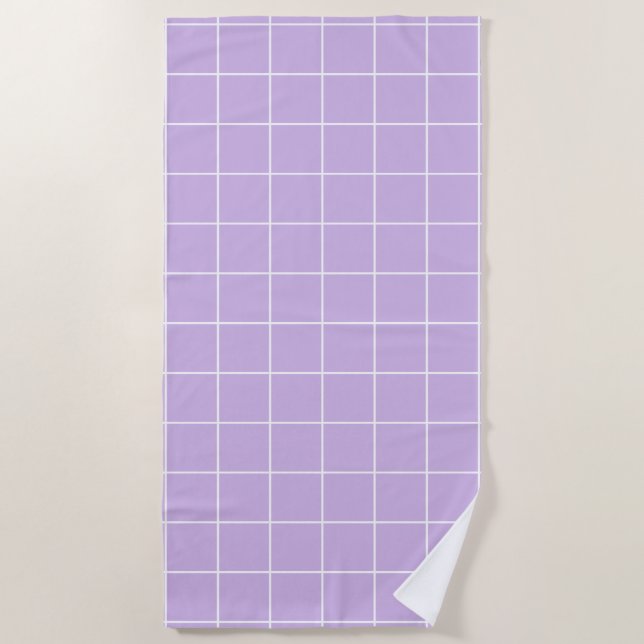 Grid Lilac und White Strandtuch (Vorderseite)