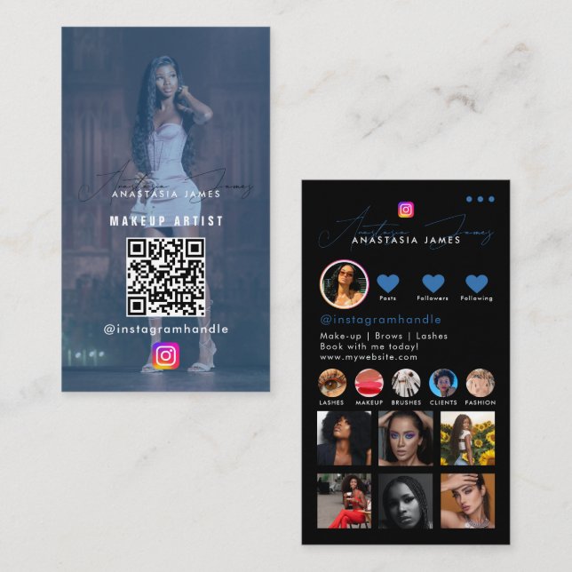 Grid Social Media QR-Code des Influencer-Fotos Gef Visitenkarte (Vorne/Hinten)