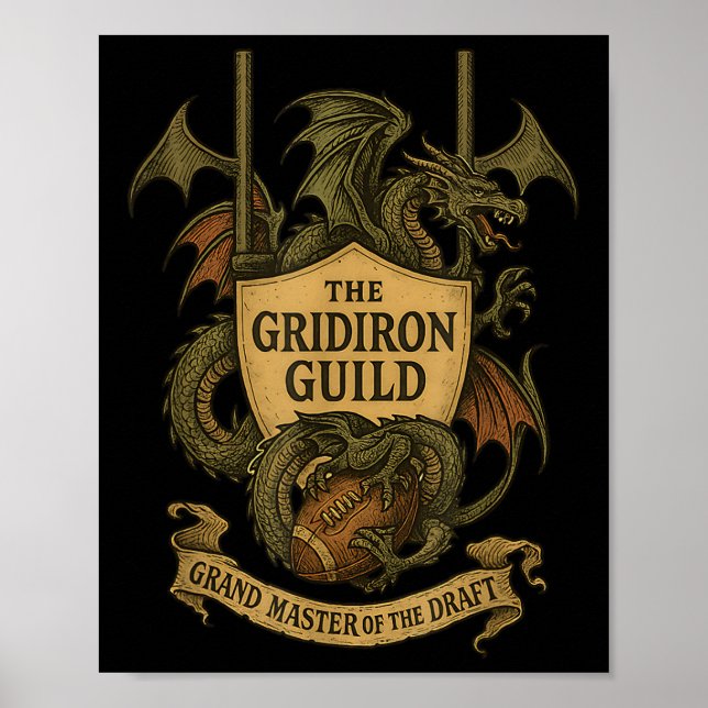 Gridiron Guild Dragon Emblem Fantasy Football Draf Poster (Vorne)