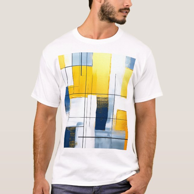 Gridlight Composition — Urban Blocks in Gold & Blu T-Shirt (Vorderseite)