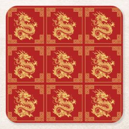 Grieche Rahmen Gold Dragon Muster Rot Rechteckiger Pappuntersetzer