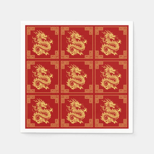 Grieche Rahmen Gold Dragon Muster Rot Serviette (Vorderseite)