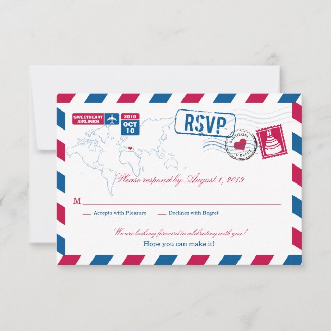 Griechenland Air Mail Wedding RSVP (Vorderseite)