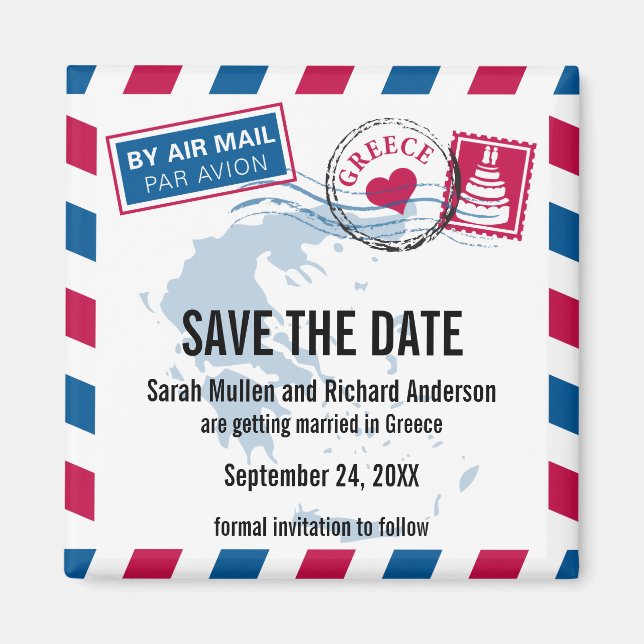 Griechenland Air Mail Wedding Save the Date Magnet (Vorne)