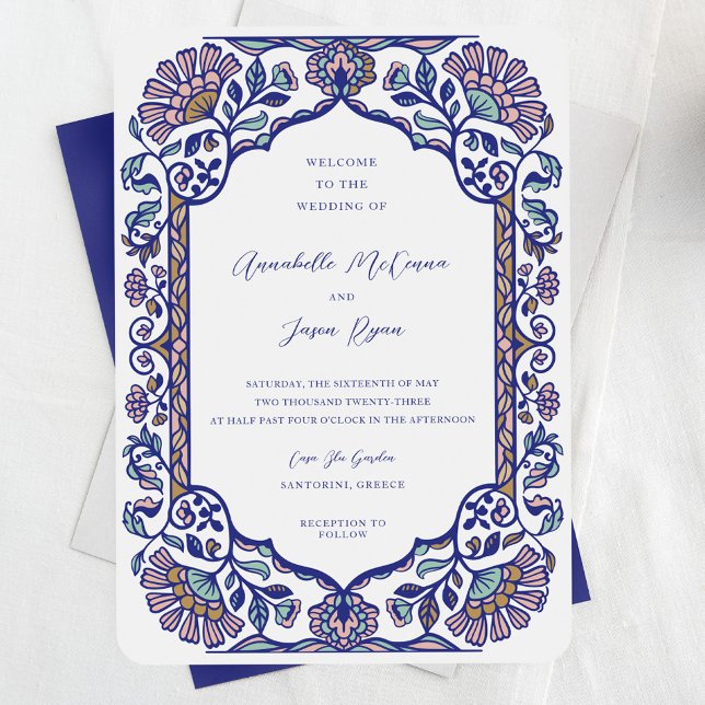 Griechenland Architektur Blumendekor Einladung (Greece Architecture Floral Decorate Frame Wedding Invitation)