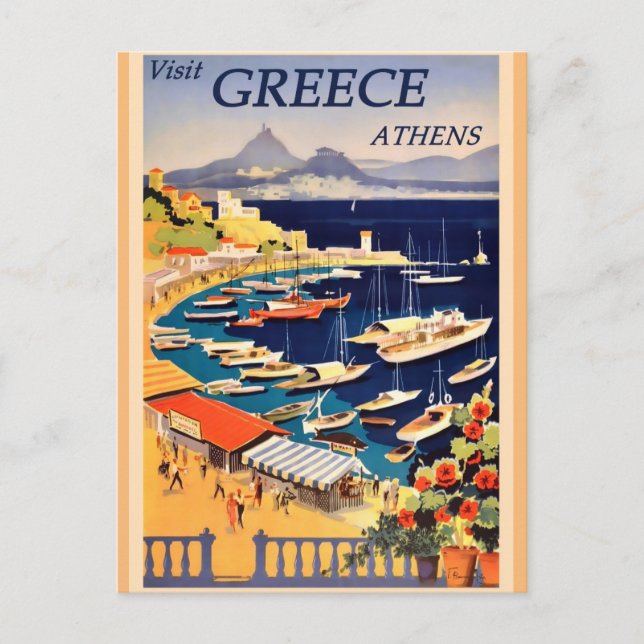 Griechenland Athen Vintage Travel Feiertagspostkarte (Vorderseite)
