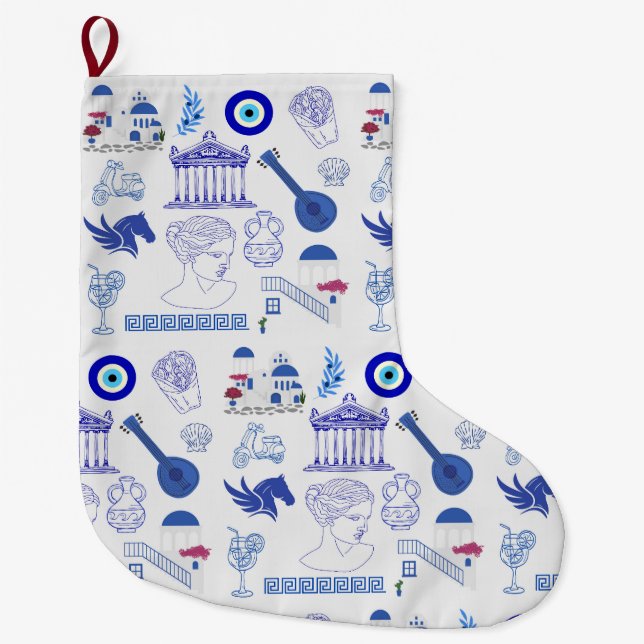 Griechenland Blau und Weiß Großer Weihnachtsstrumpf (Vorderseite)
