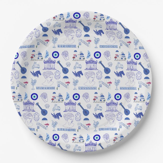 Griechenland Blau und Weiß Pappteller (Vorderseite)
