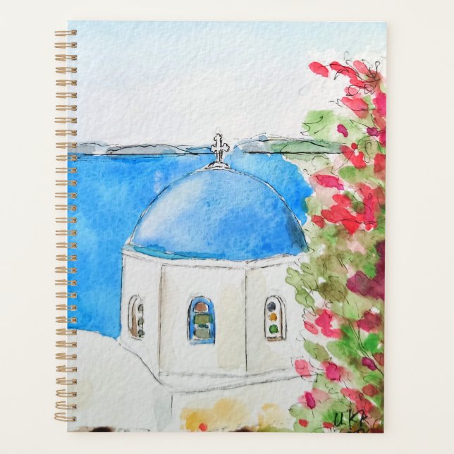Griechenland - Blaue Kirchenfarbe und Aquarell Planer (Vorderseite)
