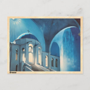 Griechenland Blaue Kuppel Kirche Vintage Postkarte