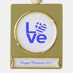Griechenland - Blaue LIEBE Herzenflagge Personalis Banner-Ornament Gold
