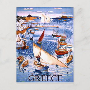 Griechenland, Fischerboote an der Küste, Vintage-R Postkarte