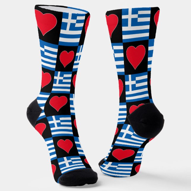 Griechenland Flag Herz-Pattern Spaß griechischer S Socken (Gewinkelt)