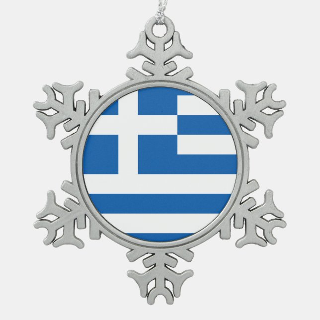 Griechenland Flagge griechisches Patriotikum Schneeflocken Zinn-Ornament (Vorderseite)