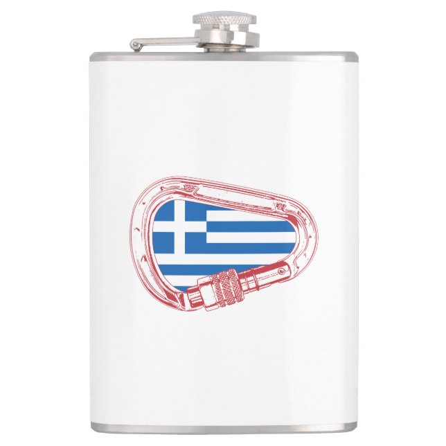 Griechenland Flagge Kletterer Carabiner Flachmann (Vorderseite)