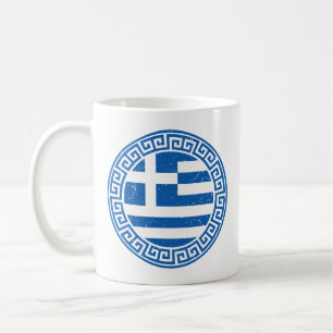 Griechenland-Flagge mit griechischem Schlüsselmust Kaffeetasse