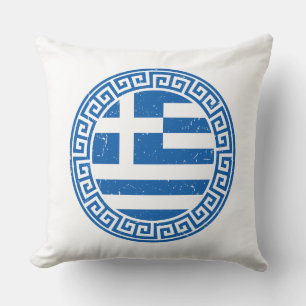 Griechenland-Flagge mit griechischem Schlüsselmust Kissen