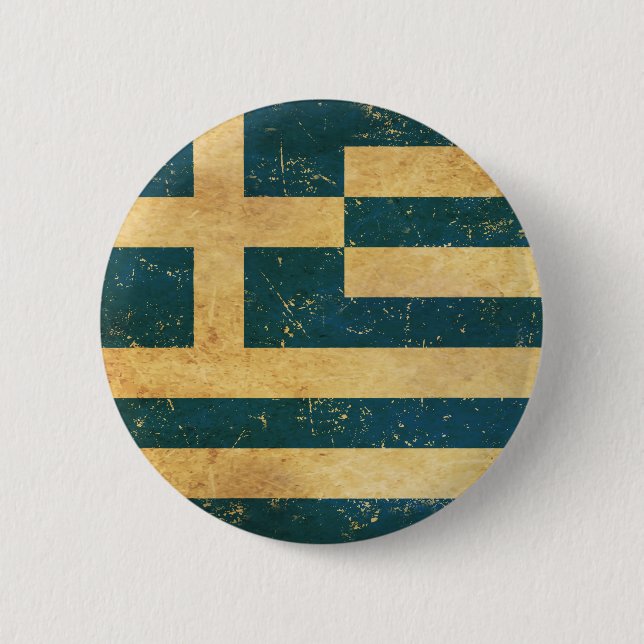Griechenland Flagge Vintage Grunge Button (Vorderseite)
