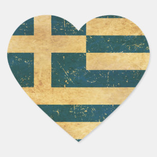 Griechenland-Flagge Vintage-Grunge-Design Herz-Aufkleber