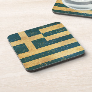 Griechenland-Flagge Vintage-Grunge-Design-Unterset Getränkeuntersetzer