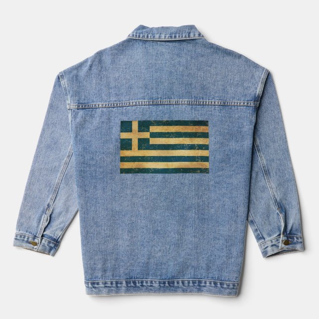 Griechenland Flagge Vintage Grunge Women's Jeansjacke (Rückseite)