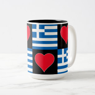 Griechenland Flaggenstaat Herzmuster Patriotischer Zweifarbige Tasse
