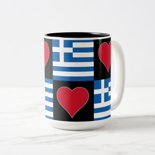 Griechenland Flaggenstaat Herzmuster Patriotischer Zweifarbige Tasse (VorderseiteRechts)