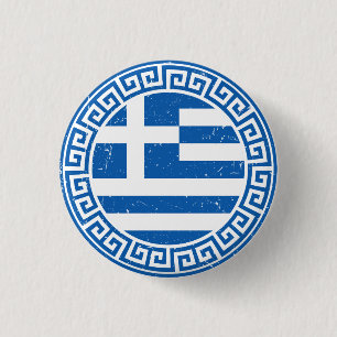 Griechenland-Flags mit griechischem Schlüsselmuste Button