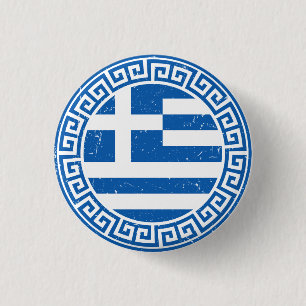 Griechenland-Flags mit griechischem Schlüsselmuste Button