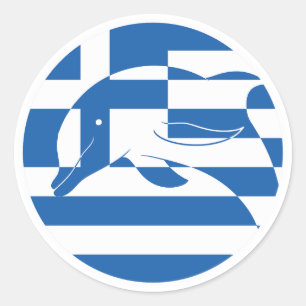 Griechenland - Gemeiner Delphin - Griechische Flag Runder Aufkleber