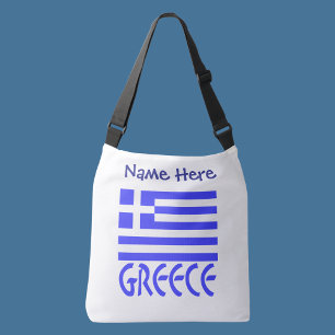 Griechenland Griechische Flagge Blau Personalisier Tragetaschen Mit Langen Trägern