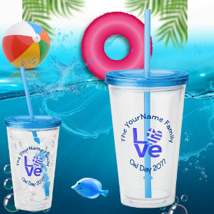 Griechenland Herz Flagge Blau LOVE Personalisiert  Acryltrinkbecher