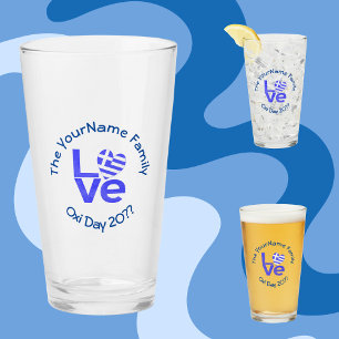 Griechenland Herz Flagge Blau LOVE Personalisiert  Glas
