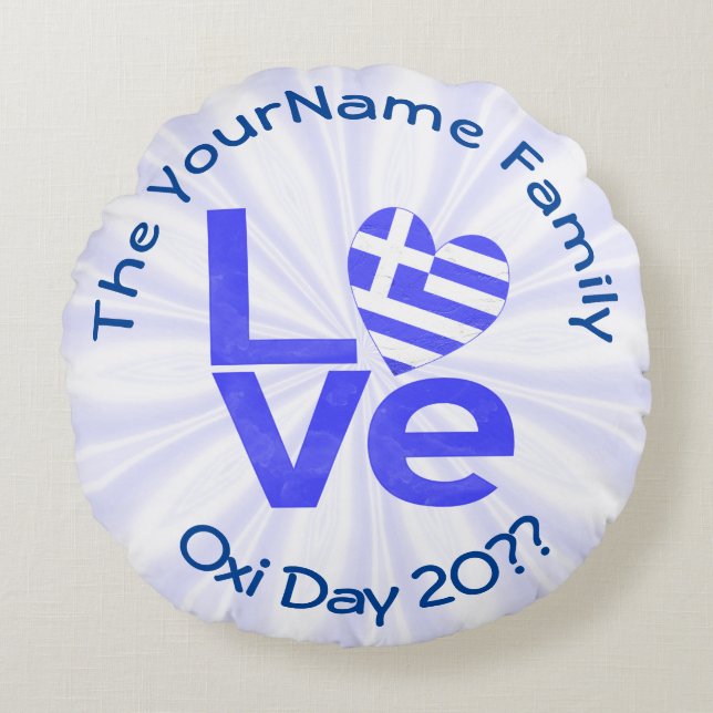 Griechenland Herzenflagge Blaue LIEBE Personalisie Rundes Kissen (Vorderseite)