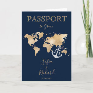 Griechenland Hochzeit in Urlaubsort Passport Map u Einladung