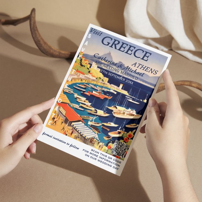 Griechenland Hochzeitplakatart QR-Code Save The Date (Von Creator hochgeladen)