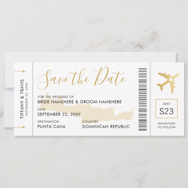 Griechenland Hochzeitskarten-Ticket Save the Date (Vorderseite)
