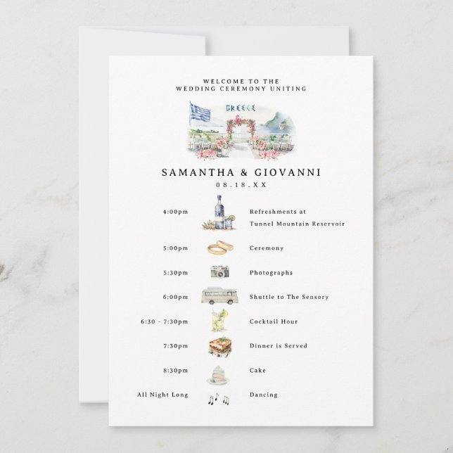 Griechenland Hochzeitswochenende Willkommen digita Einladung (Vorderseite)