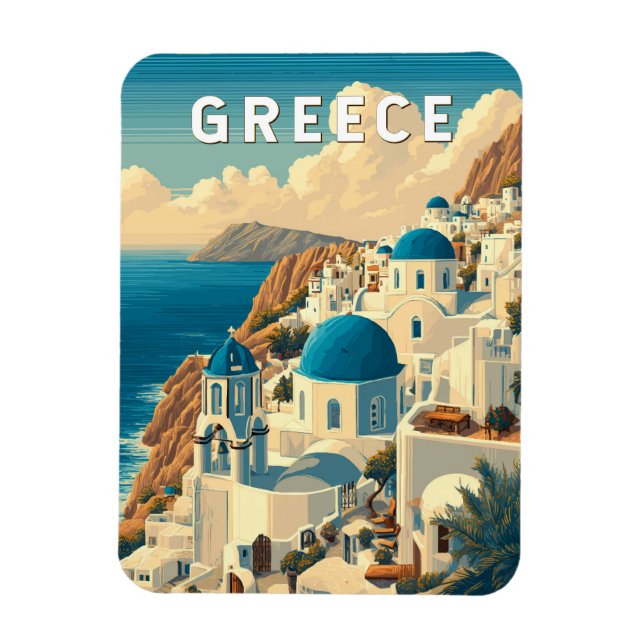 Griechenland Illustration Travel Art Vintag Magnet (Vertikal)